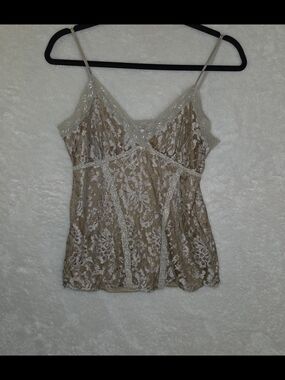 H&M Vtg Inspired Floral Beige Lace Cami Y2K Coquette Fairycore Mesh Tank Sz S